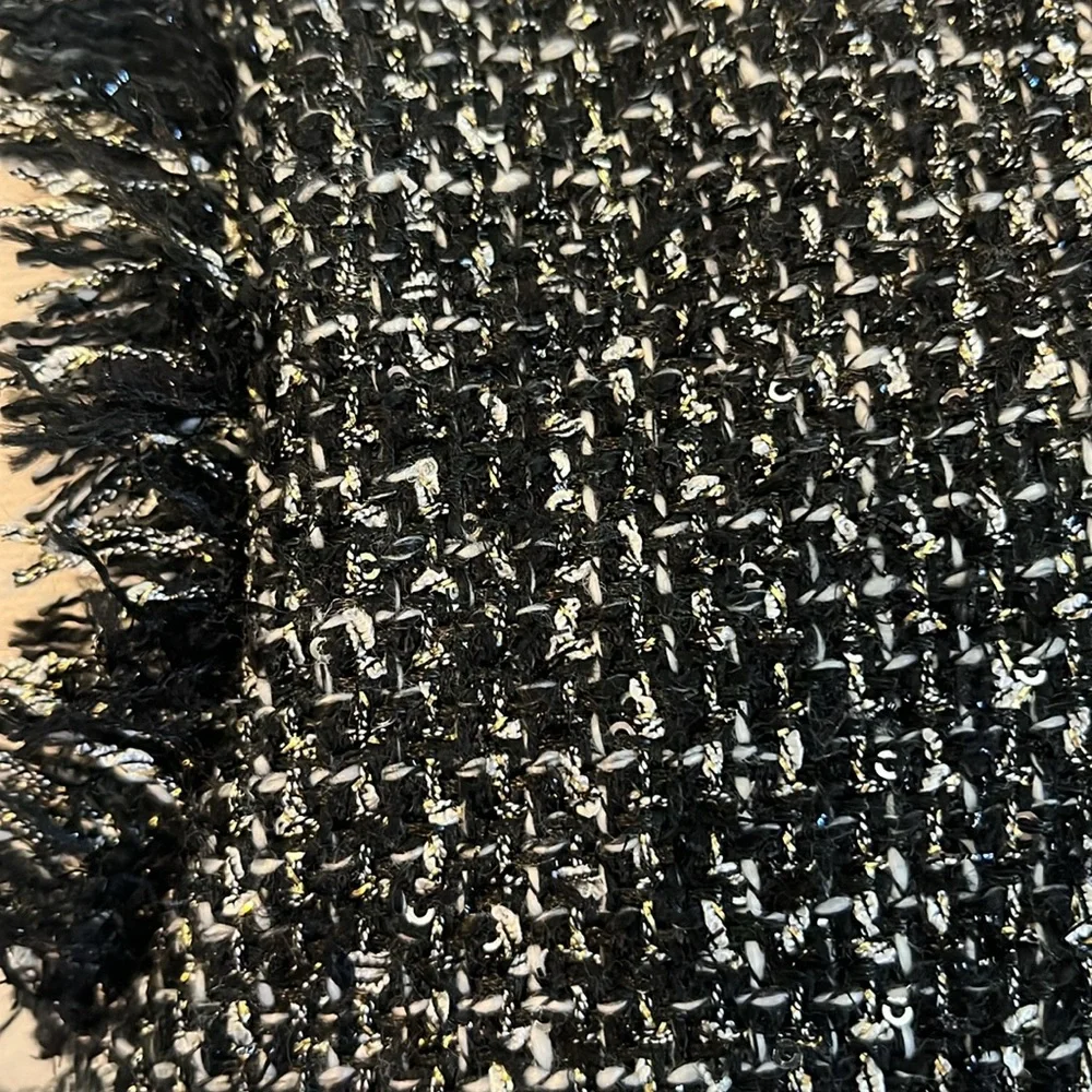 J.Crew Black/White Tweed Sheath Dress w/velvet belt,fringe detail sequins Size 4